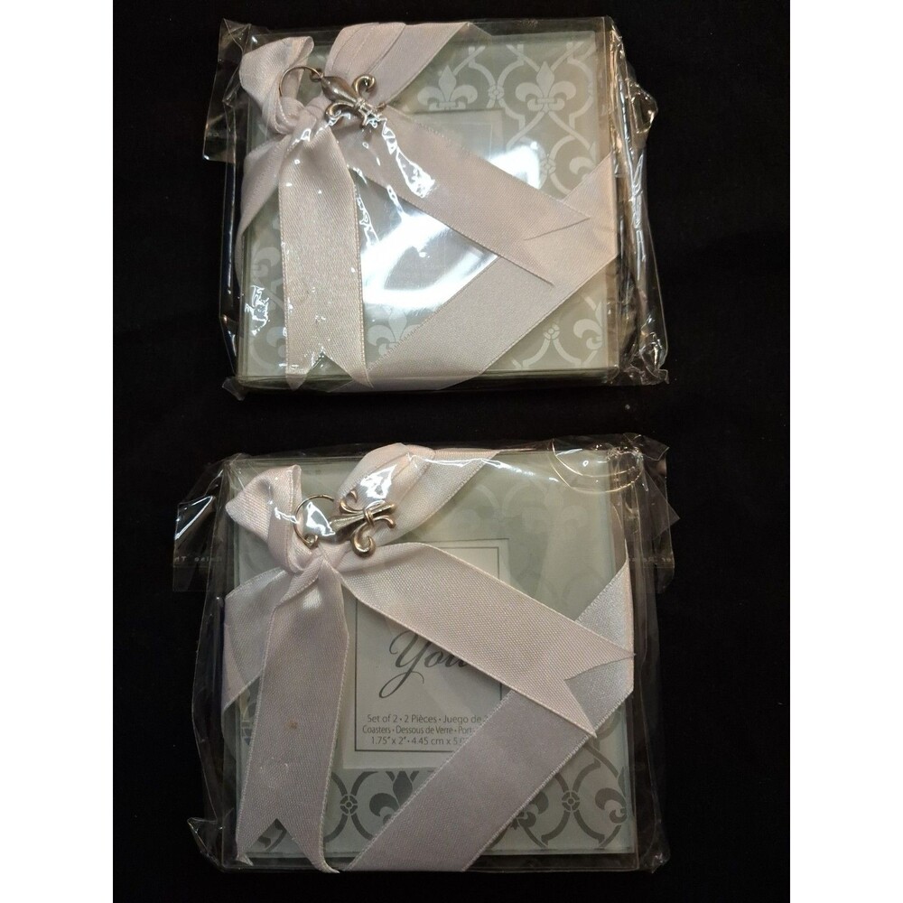 Kate Aspen Forever Glass Photo Coasters (Set Of 2), 4 Coasters Total, New